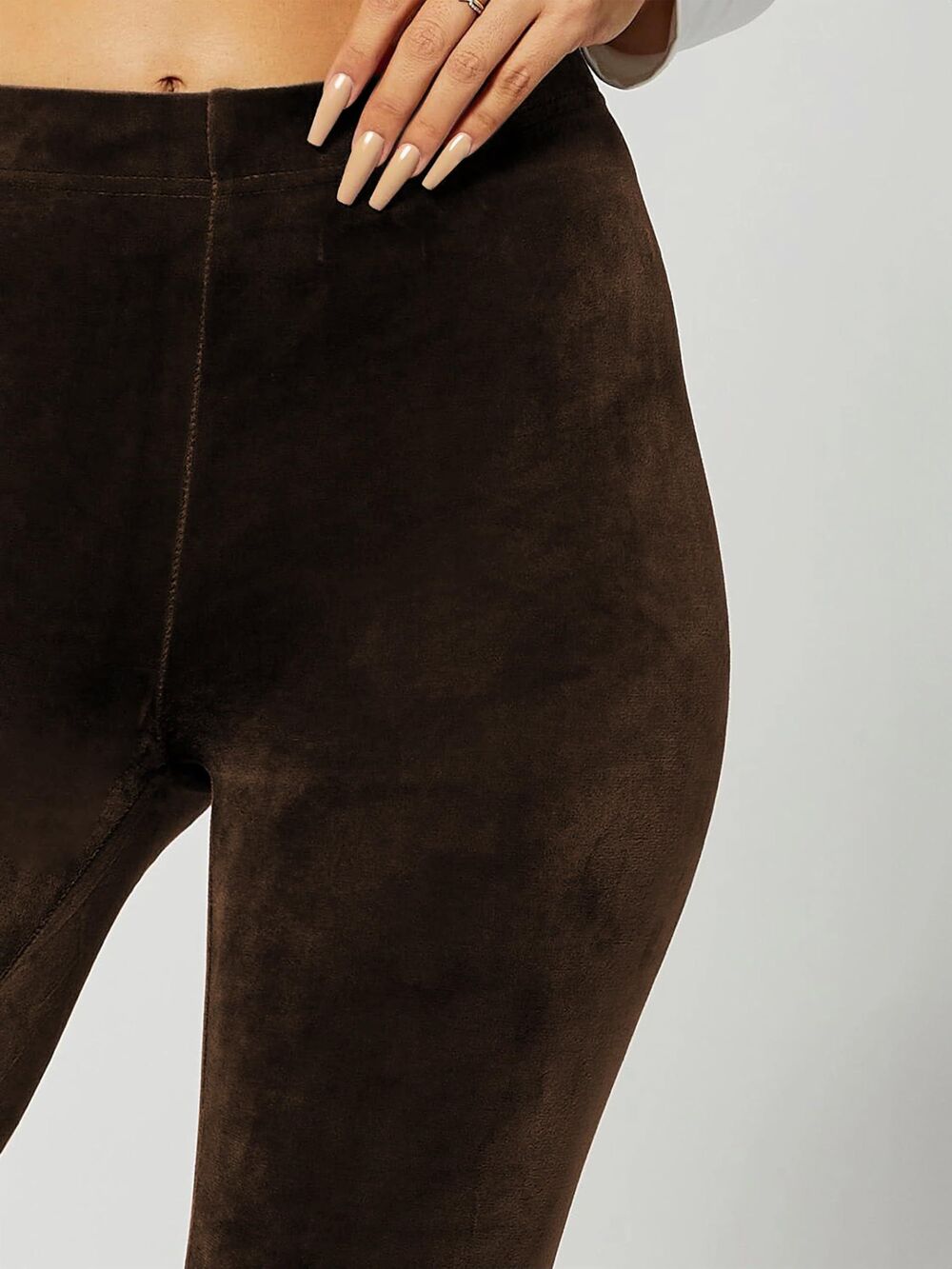 Conceited Women's Velvet Leggings Brown Soft Stretch Velour Small - Picture 4 of 5